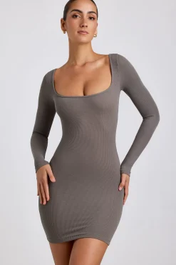 Oh Polly Women'S Clothing Sale - $65 And Under | Women'S Clothing Sale - $40 And Under^Ribbed Modal Long Sleeve Mini Dress in Grey