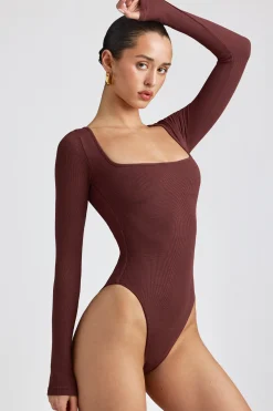 Oh Polly Tops | Elevated Essentials^Ribbed Modal Long Sleeve Bodysuit in Espresso