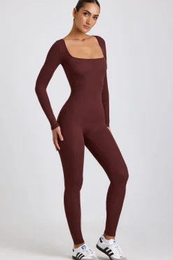 Oh Polly Jumpsuits & Unitards | Elevated Essentials^Ribbed Modal Long Sleeve Jumpsuit in Espresso