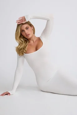 Oh Polly Tencel™ Modal Dresses^Ribbed Modal Long Sleeve Maxi Dress in White
