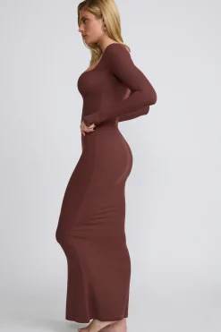 Oh Polly Skirts & Skorts | Co-Ords^Ribbed Modal Mid Rise Maxi Skirt in Chocolate