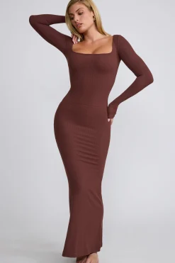 Oh Polly Skirts & Skorts | Co-Ords^Ribbed Modal Mid Rise Maxi Skirt in Chocolate