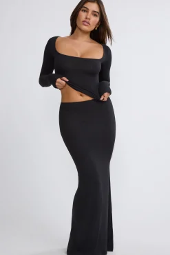 Oh Polly Skirts & Skorts | Co-Ords^Ribbed Modal Mid Rise Maxi Skirt in Black