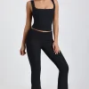 Oh Polly Bottoms | Co-Ords^Ribbed Modal Mid-Rise Foldover Flared Trousers in Black