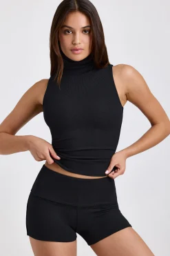 Oh Polly Bottoms | Co-Ords^Ribbed Modal Mid-Rise Foldover Shorts in Black