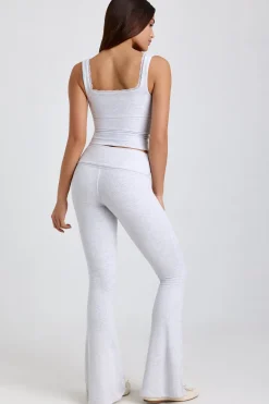 Oh Polly Bottoms | Co-Ords^Ribbed Modal Mid-Rise Foldover Flared Trousers in Grey