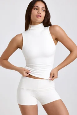 Oh Polly Bottoms | Co-Ords^Ribbed Modal Mid-Rise Foldover Shorts in White