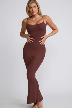 Oh Polly Tencel™ Modal Dresses^Ribbed Modal Square Neck Maxi Dress in Chocolate