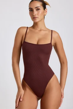 Oh Polly Women'S Clothing Sale - $65 And Under | Women'S Clothing Sale - $40 And Under^Ribbed Modal Square Neck Bodysuit in Chocolate