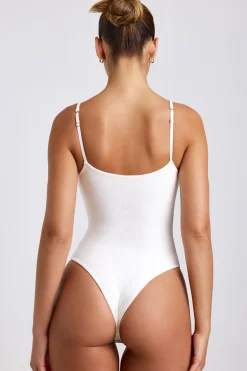 Oh Polly Tops^Ribbed Modal Square Neck Bodysuit in White