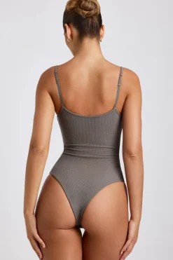 Oh Polly Women'S Clothing Sale - $65 And Under | Women'S Clothing Sale - $40 And Under^Ribbed Modal Square Neck Bodysuit in Grey