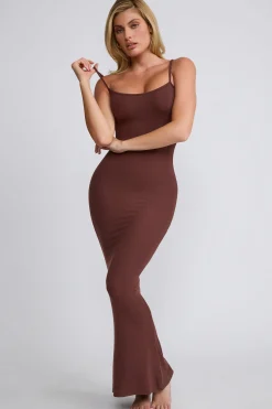 Oh Polly Tencel™ Modal Dresses^Ribbed Modal Square Neck Maxi Dress in Chocolate