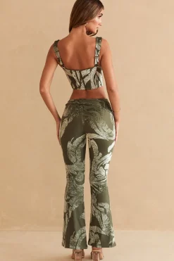 Oh Polly Women'S Clothing Sale - $65 And Under | Women'S Clothing Sale - $40 And Under^Ring Detail Bootleg Trousers in Olive Print OlivePrint