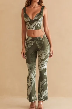 Oh Polly Women'S Clothing Sale - $65 And Under | Women'S Clothing Sale - $40 And Under^Ring Detail Bootleg Trousers in Olive Print OlivePrint