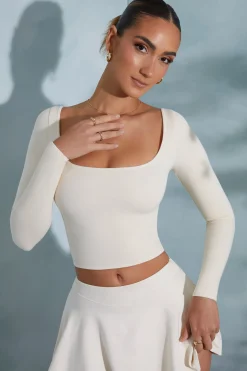 Oh Polly Tops | Elevated Essentials^Rounded Square Neck Long Sleeve Top in Ivory