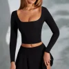 Oh Polly Tops | Elevated Essentials^Rounded Square Neck Long Sleeve Top in Black