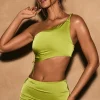 Oh Polly Co-Ords | Tops^Ruched Asymmetric Crop Top in Pear Green PearGreen