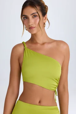 Oh Polly Co-Ords | Tops^Ruched Asymmetric Crop Top in Pear Green PearGreen