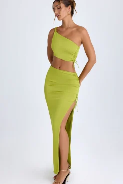 Oh Polly Skirts & Skorts | Co-Ords^Ruched Asymmetric Maxi Skirt in Pear Green PearGreen