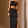 Oh Polly Skirts & Skorts | Bottoms^Ruched Asymmetric-Waist Maxi Skirt in Black