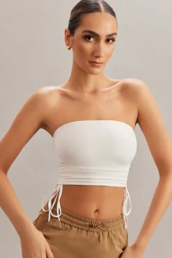 Oh Polly Co-Ords | Tops^Ruched Bandeau Crop Top in Ivory