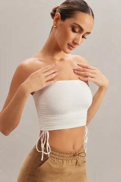 Oh Polly Co-Ords | Tops^Ruched Bandeau Crop Top in Ivory