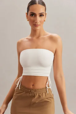 Oh Polly Co-Ords | Tops^Ruched Bandeau Crop Top in Ivory