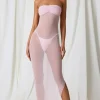 Oh Polly Cover-Ups^Ruched Bandeau Midi Dress in Soft Pink SoftPink