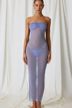 Oh Polly Cover-Ups^Ruched Bandeau Midi Dress in Lavender Purple LavenderPurple