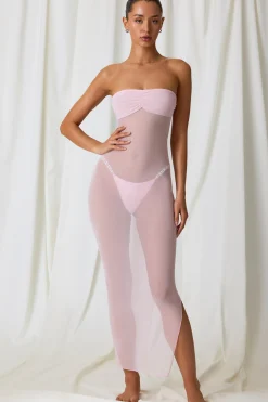 Oh Polly Cover-Ups^Ruched Bandeau Midi Dress in Soft Pink SoftPink