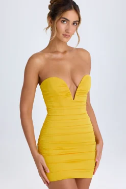 Oh Polly Night Out | Satin Dresses^Ruched Bandeau Mini Dress in Buttercup