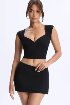 Oh Polly Co-Ords | Tops^Ruched Cap-Sleeve Top in Black