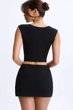 Oh Polly Co-Ords | Tops^Ruched Cap-Sleeve Top in Black