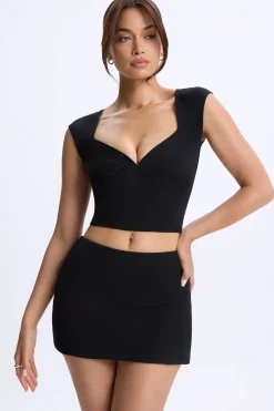 Oh Polly Co-Ords | Tops^Ruched Cap-Sleeve Top in Black