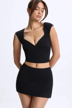 Oh Polly Co-Ords | Tops^Ruched Cap-Sleeve Top in Black