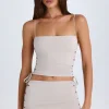 Oh Polly Night Out^Ruched Cut-Out Mini Skirt in Taupe
