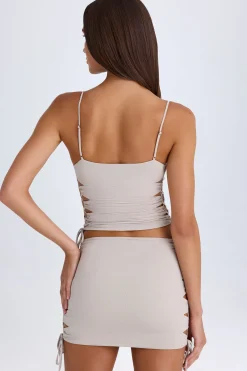 Oh Polly Night Out^Ruched Cut-Out Mini Skirt in Taupe