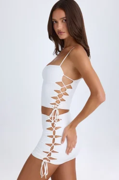 Oh Polly Night Out^Ruched Cut-Out Mini Skirt in White