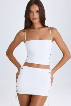 Oh Polly Night Out^Ruched Cut-Out Mini Skirt in White