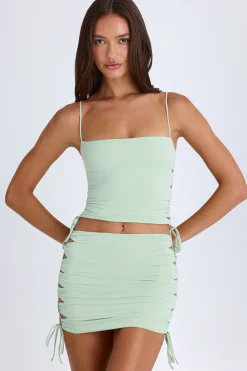 Oh Polly Night Out^Ruched Cut-Out Mini Skirt in Green