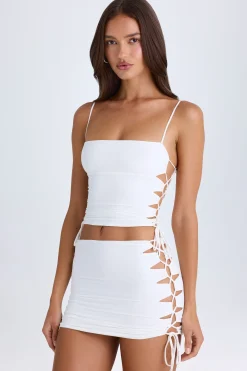 Oh Polly Night Out^Ruched Cut-Out Mini Skirt in White