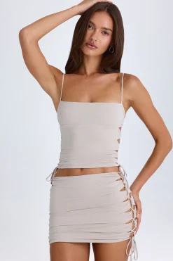 Oh Polly Night Out^Ruched Cut-Out Mini Skirt in Taupe