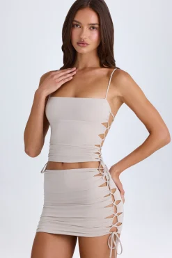 Oh Polly Night Out^Ruched Cut-Out Mini Skirt in Taupe