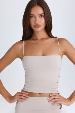 Oh Polly Co-Ords | Tops^Ruched Cut-Out Top in Taupe