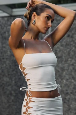 Oh Polly Co-Ords | Tops^Ruched Cut-Out Top in White