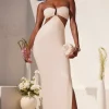 Oh Polly Tencel™ Modal Dresses^Ruched Hardware Detail Bandeau Floor Length Dress in Ivory