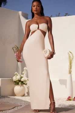 Oh Polly Tencel™ Modal Dresses^Ruched Hardware Detail Bandeau Floor Length Dress in Ivory