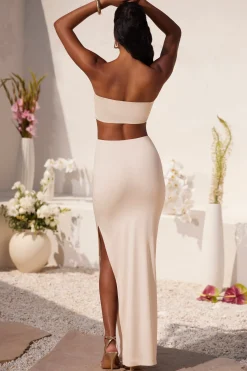 Oh Polly Tencel™ Modal Dresses^Ruched Hardware Detail Bandeau Floor Length Dress in Ivory
