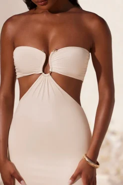 Oh Polly Tencel™ Modal Dresses^Ruched Hardware Detail Bandeau Floor Length Dress in Ivory