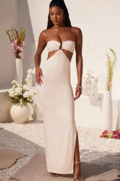 Oh Polly Tencel™ Modal Dresses^Ruched Hardware Detail Bandeau Floor Length Dress in Ivory